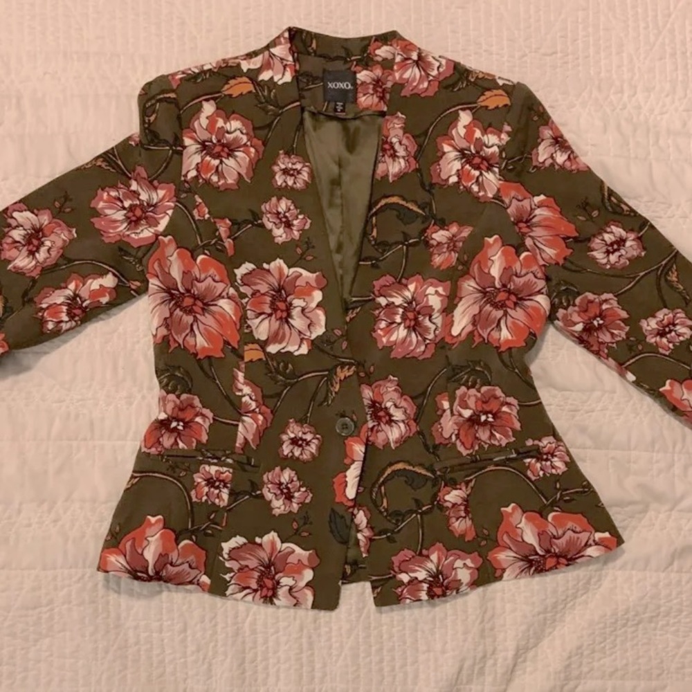 XOXO Dark Green Floral Blazer